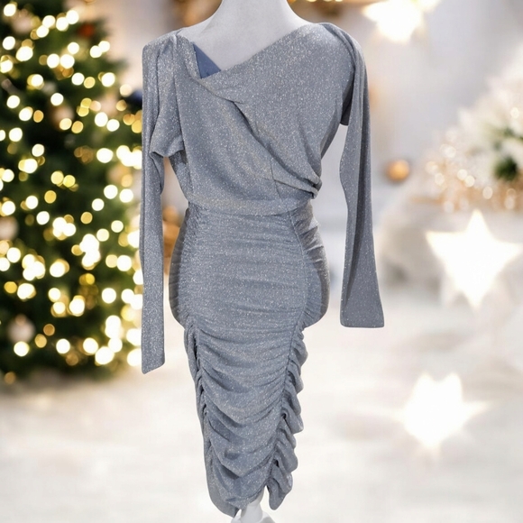NWT Lascana Silver glitter m gathered dress Size Small - Picture 6 of 6